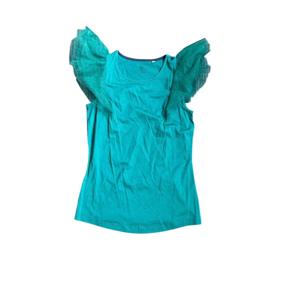 Boden Teal Green Tulle‎ Flutter Sleeve Polka Dot Top Womens US 2 UK 6 T1062